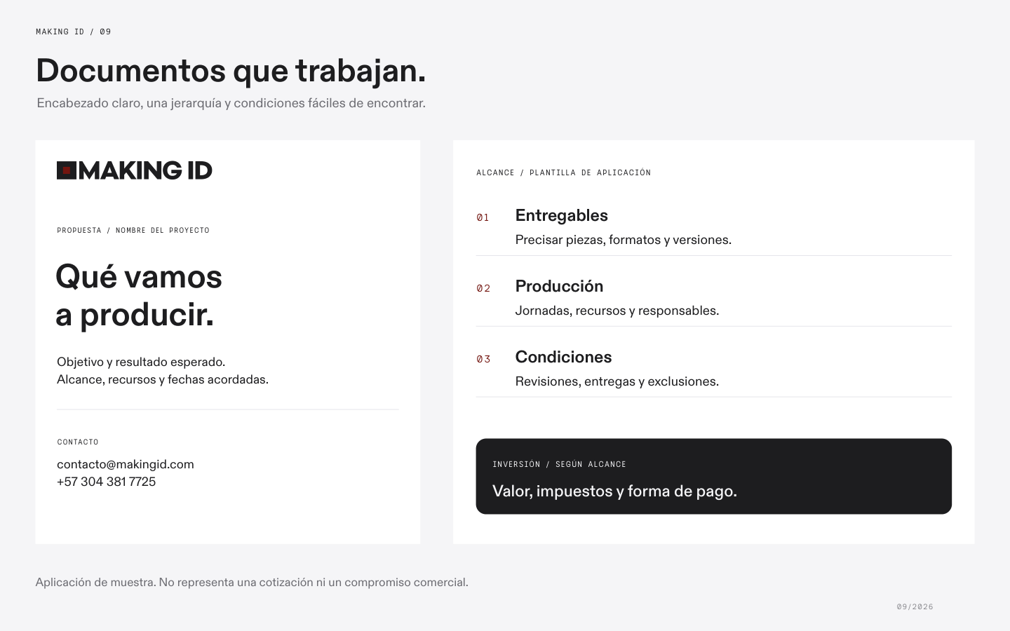 Aplicación editable en propuesta y alcance comercial