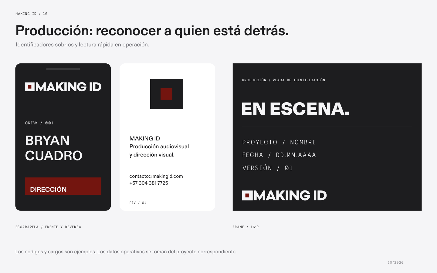 Escarapela de producción y placa audiovisual de MAKING ID
